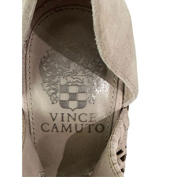 Vince Camuto Fritzey Peep Toe Bootie Beige Suede Leather Womens 9.5 - Picture 5 of 12